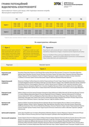 Графік відключення світла у Києві
