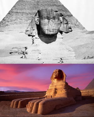 Сфинкс до и после раскопок