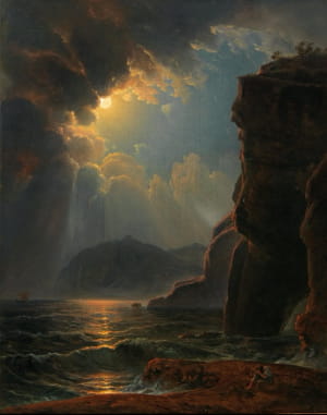 Rocky Coast in the Moonlight by Johann Nepomuk Schödlberger