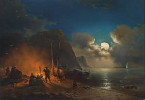 Romantic Campfire in Moonlight by Johann Anton Castell