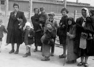 Здесь изображены венгерские еврейские женщины и их дети, признанные непригодными к труду. Без их ведома, 27 мая 1944 года их вели в газовые камеры Освенцима.