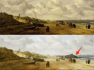 Полотно "Схевенингенские пески", нарисованное в 1600-х годах, первоначально изображало людей вокруг выброшенного на берег кита, который позже был закрашен. Недавняя реставрация обнаружила кита, вероятно, окрашенного, потому что изображения мертвых животны