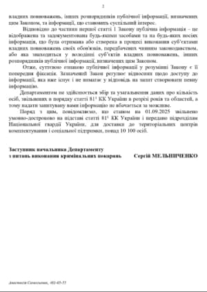 Відповідь на запит адвоката Р. Лихачова