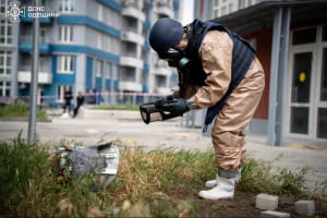 Разминирование неразорвавшегося БПЛА пиротехниками