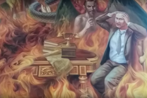На Львівщині у храмі намалювали палаючого в пеклі Путіна – відео