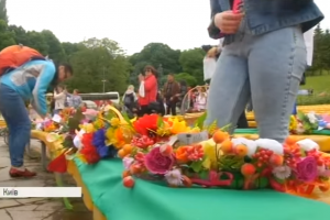 "Рекордна краса": На Співочому полі сплели 50-метровий вінок з квітів та колосся