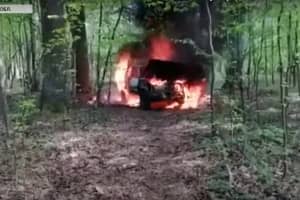 На Волыни мужчины в балаклавах сожгли свою машину с краденым лесом, чтобы уничтожить доказательства 