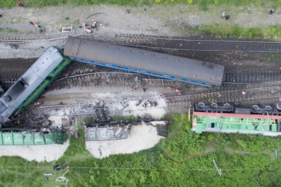 залізнична аварія в Хмельниччина з висоти пташиного польоту