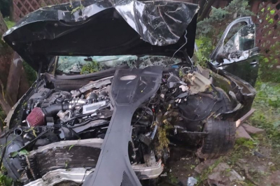 Львів'янин протаранив опору, дерево і паркан