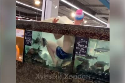 Хлопець заліз поплавати в акваріум