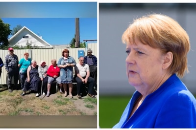 Мешканці російського поселення й Ангела Меркель