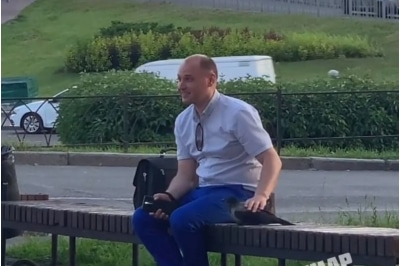 Чоловік гладить ворону