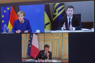 Ангела Меркель, Владимир Зеленский и Эммануэль Макрон