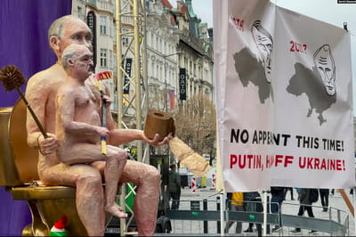 Голые "Путин" и "Лукашенко", Прага, 17.11.21