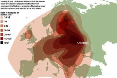 Облако радиации над Европой во время Чернобыльской катастрофы 1986 года