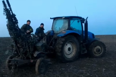 украинский фермер похитил кацапскую зенитку на тракторе