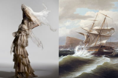 Lady Gaga wearing Givenchy (2010) photographed by Nick Knight - An American Ship in Distress by Thomas Birch (1841)