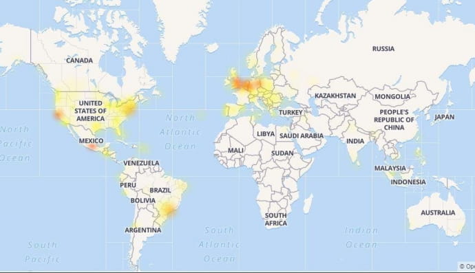 Сбой в работе соцсетей, карта