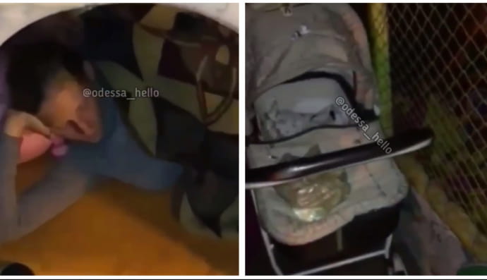 Матір з дитиною сплять на дитячому майданчику