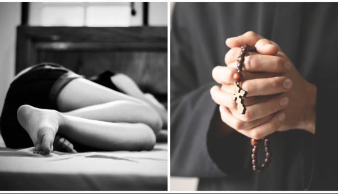 Дитина у ліжку та священник