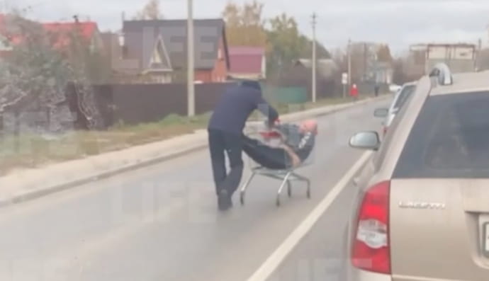 Россиянин доставил своего друга домой на коляске