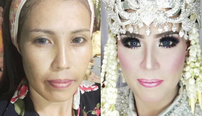 фотографії жінок з Азії, які кардинально змінилися після весільного макіяжу