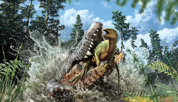 Confractosuchus sauroktonos і орнітопод 