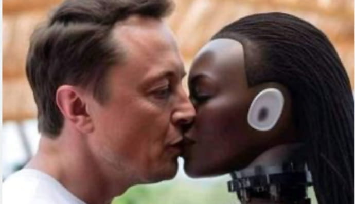 Ілон Маск цілується з роботом