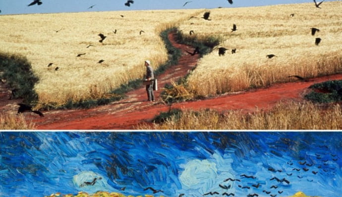 Сни (Акіра Куросава, 1990) - Пшеничне поле з воронами (Вінсент Ван Гог, 1890). У фільмі Куросави культовий режисер Мартін Скорсезе зіграв легендарного голландського художника Вінсента Ван Гога.