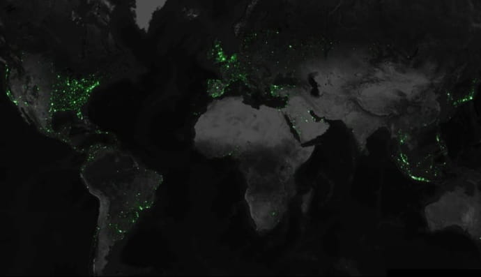 Дивовижна карта з 6,3 мільярдами постів із геотегами X. Використовуючи загальнодоступний API X, художник даних і розробник програмного забезпечення Ерік Фішер зібрав 6 341 973 478 публікацій X з геотегами протягом трьох з половиною років. Потім він використав Mapbox API, щоб візуалізувати ці точки даних на карті.