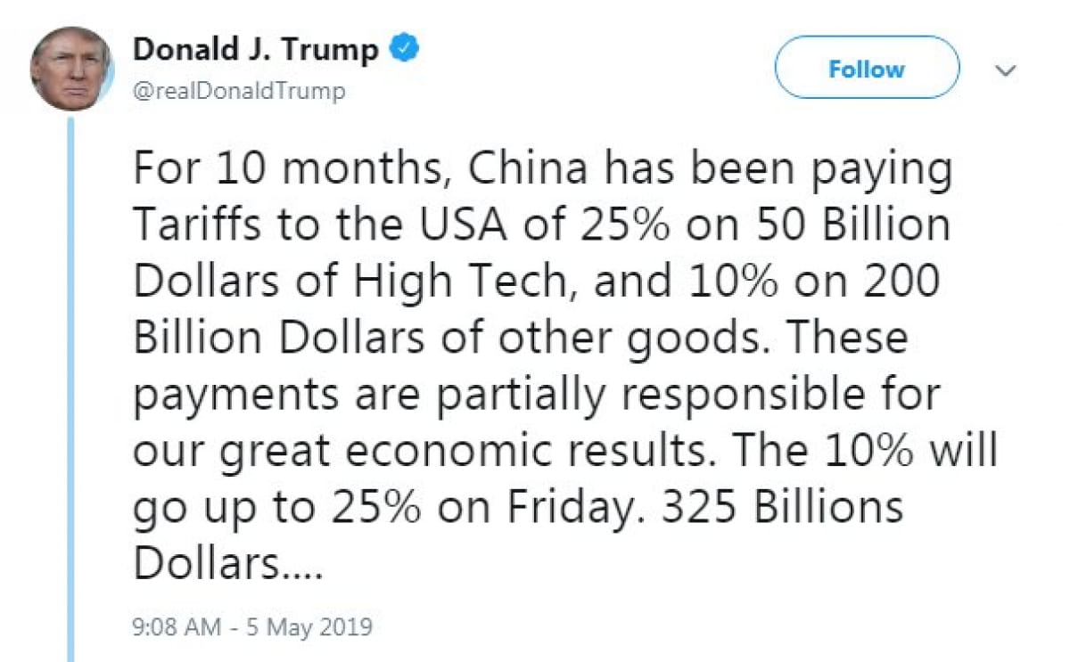 Твит Трампа о торговле с Китаем