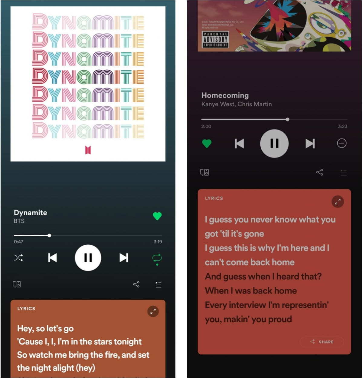 Lyrics, Spotify