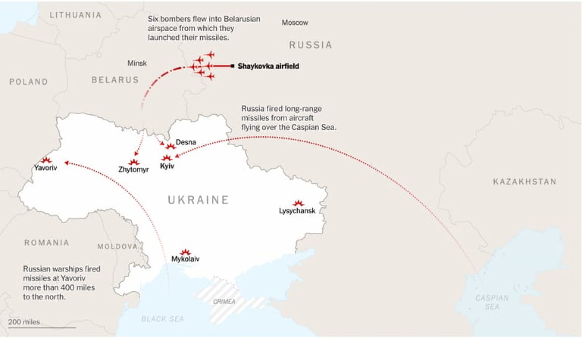 карта ракетних ударів