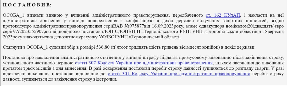 постановление Тернопольского суда