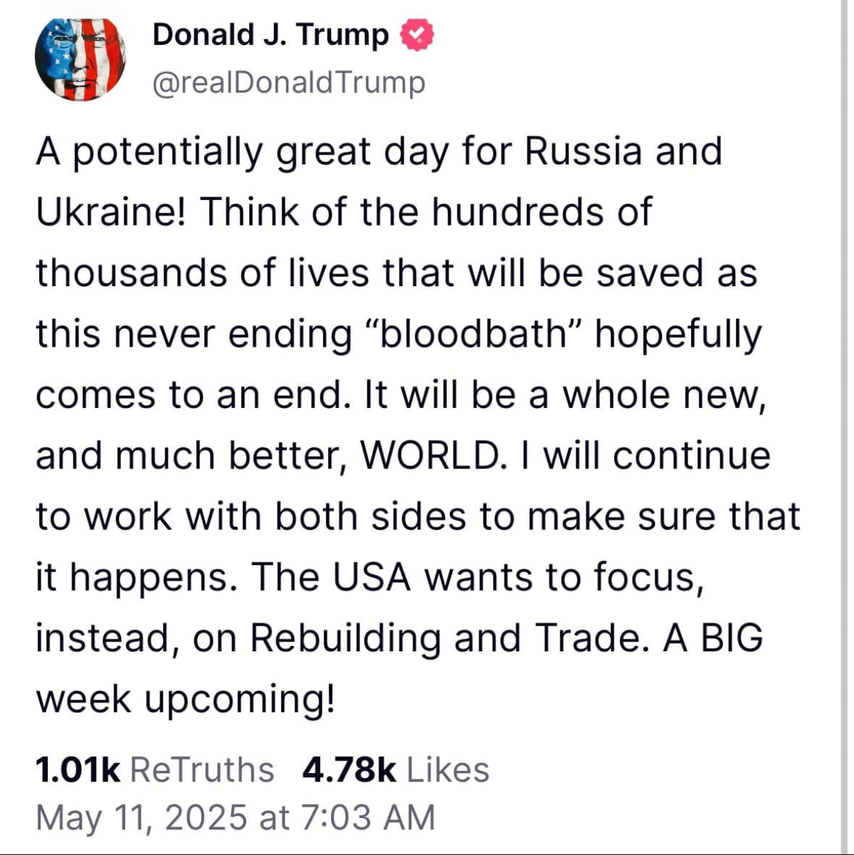 Допис Дональда Трампа в мережі Truth Social